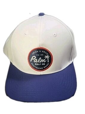 Palm Golf Co Local Performance Snapback Hat White Blue Huntington Beach Cap NWT